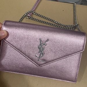 Saint Laurent Women's Uptown Leather Wallet on Chain - Pink - Wallets